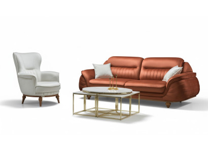 Sofa 3 Sitzer + Sessel Wohnzimmer Sofa Sofas Sessel Stoff Möbel Luxus