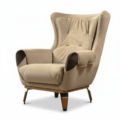 Sessel Sitz Klassisch Fernseh Wohnzimmer Polster Einsitzer Stoff Beige