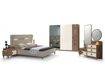 Design Schlafzimmer Set Bett Nachttische Kommode Kleiderschrank Komplett 5tlg.