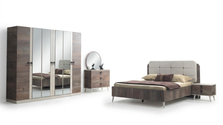 Komplettes Schlafzimmer Bett Bank Schminktisch Kleiderschrank Nachttisch 5tlg.