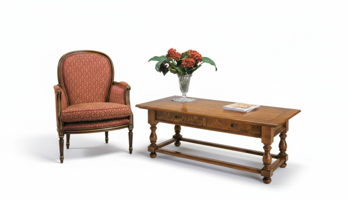 Sessel mit Beistelltisch Antik Stil Möbel Echtholz Tisch Lehnstuhl Set 2tlg Neu