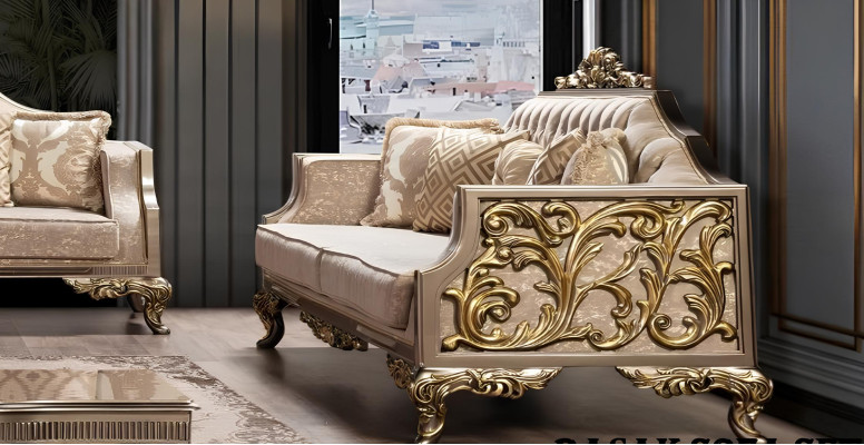 Dreisitzer Sofa 3 Sitzer Sofa Sofas Stoff Barock Rokoko Couch Design Wohnzimmer