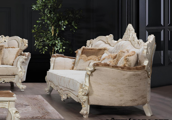 Sofagarnitur 3+3 Sitzer Garnitur Sofa Sofas Sessel Sitz Stoff Barock Set Gruppe