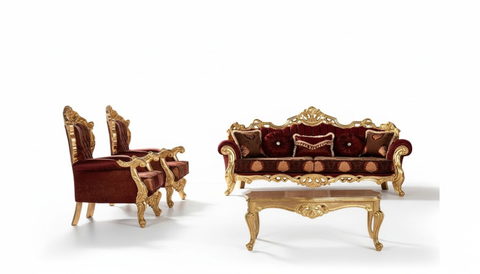 Garnitur Sofas Sessel Sofagarnitur 3+1+1 Sitzer Luxus Stoff Wohnzimmer Barock