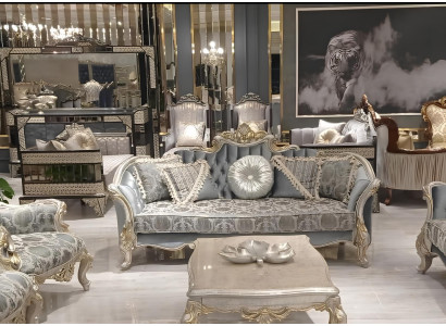 Dreisitzer Sofa 3 Sitz Couch Möbel Klassisch Sofas Stoff Stil Barock Rokoko Neu