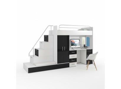 Schwarz Kinder Hochbett Etagenbett Doppelstockbett Bett Hochglanz