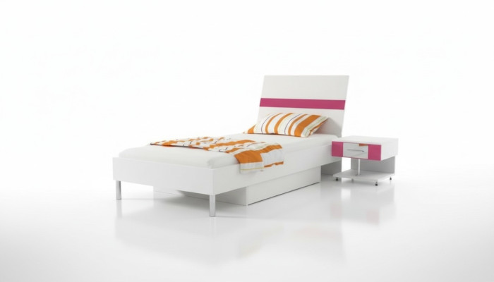 Bett + Nachttisch Schlafzimmer Jugendzimmer Kinderzimmer Set Möbel Pink 2tlg.
