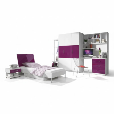 Schlafzimmer Lila Bett 2x Nachttisch Schreibtisch Kinderbett Set 5tlg.