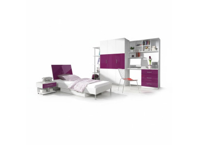 Bett + Nachttisch Kinderzimmer Möbel Bett Kinderbett Nachttisch 2tlg. Lila Neu