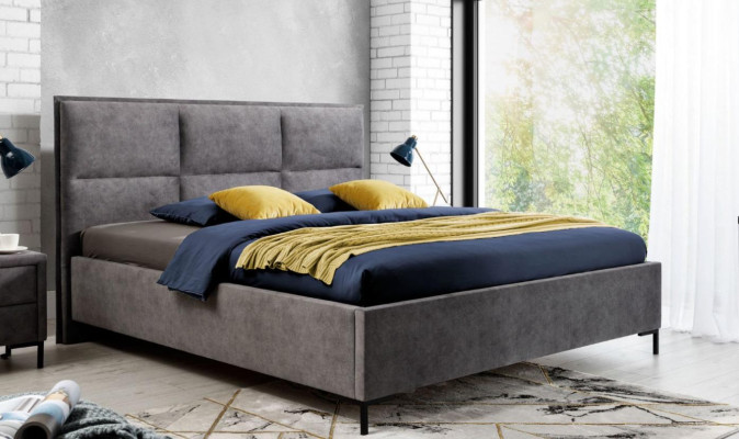 Bett Grau Schlafzimmer Holz Möbel Textil Klassische Art déco Stil