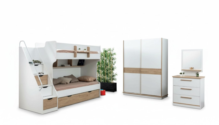 Hochbett Etagen Bett Kommode Spiegel Schlafzimmer Spiegel Möbel Schrank 4tlg.