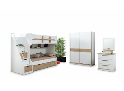 Hochbett Etagen Bett Kommode Spiegel Schlafzimmer Spiegel Möbel Schrank 4tlg.