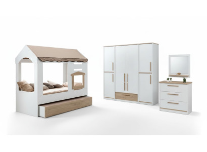 Kinderzimmer Bett Haus Überdachtes Bett Schlafzimmer Set Garnitur Spiegel 4tlg.