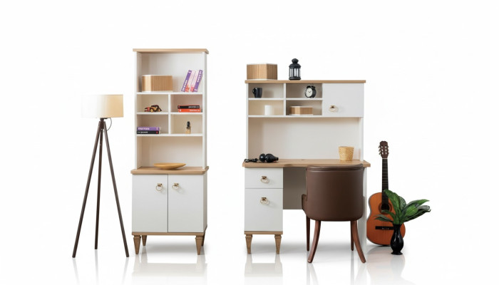 Büro Set Schreibtisch Beige Bücherregal Schreibtische Sekretär Design 2tlg. Neu