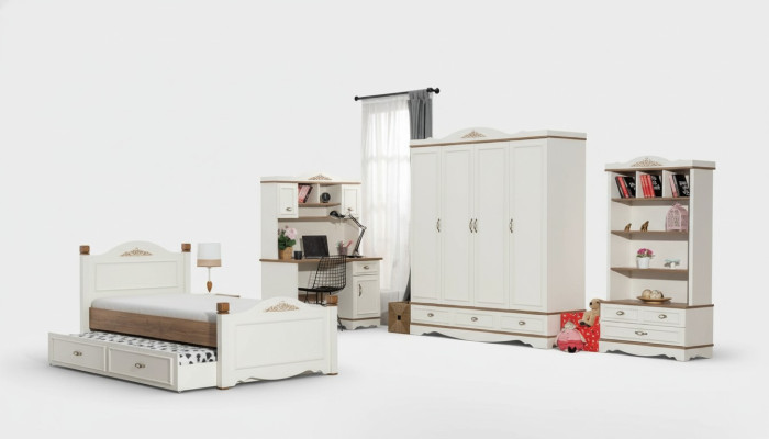 Modernes Schlafzimmer Jugendzimmer Set Bett Nachttisch Bücherregal Tisch 5tlg.
