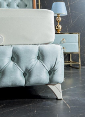 Schlafzimmer Set Weiß Metall Bett Chesterfield Luxus Stil 2x Nachttische 3tlg.