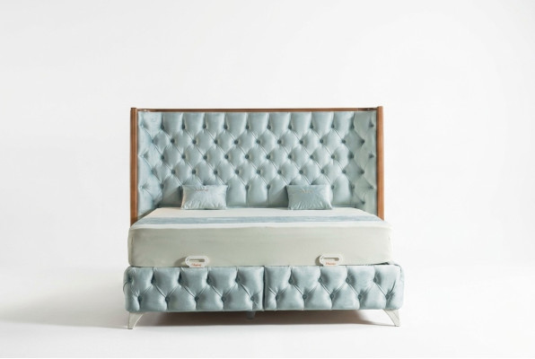 Schlafzimmer Set Weiß Metall Bett Chesterfield Luxus Stil 2x Nachttische 3tlg.