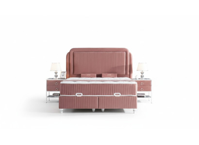 Schlafzimmer Set Rosa Metall Bett Stil 2x Nachttische Modern Neu 3tlg.