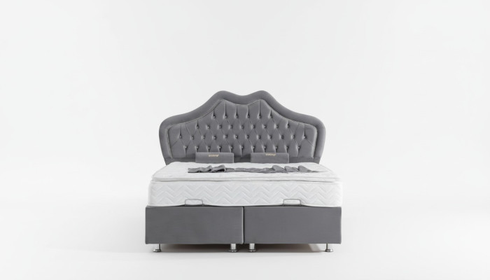 Bett Grau Doppelbett Boxspring Betten Stil Stoff Chesterfield 160x200