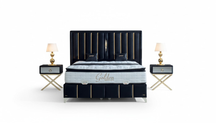 Luxus Schlafzimmer Samt Metall Bett Doppelbett 2x Nachttisch Betten Möbel 3tlg.