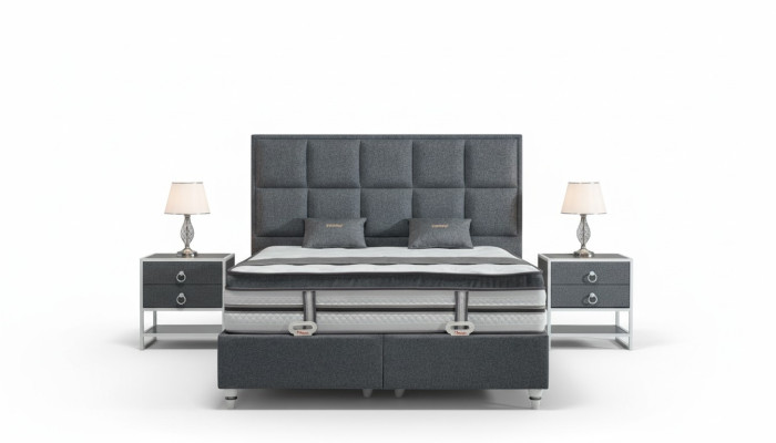 Schlafzimmer Set Grau Bett Design Modern Luxus 2x Nachttische 3 tlg