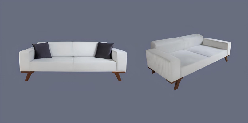 Modern Polster Couch Dreisitzer Sofa Möbel Weiß Samt Textil