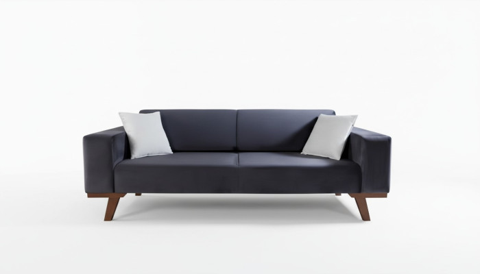 Schwarz Sofa 3 Sitzer Polster Couch Wohnzimmer Holz Möbel