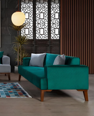 Sofagarnitur 3+3+1 Sitzer Designer Wohnlandschaft Grau Turkis Grün