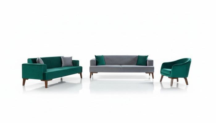 Sofagarnitur 3+3+1 Sitzer Designer Wohnlandschaft Grau Turkis Grün