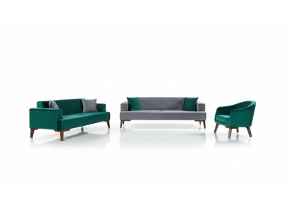 Sofagarnitur 3+3+1 Sitzer Designer Wohnlandschaft Grau Turkis Grün