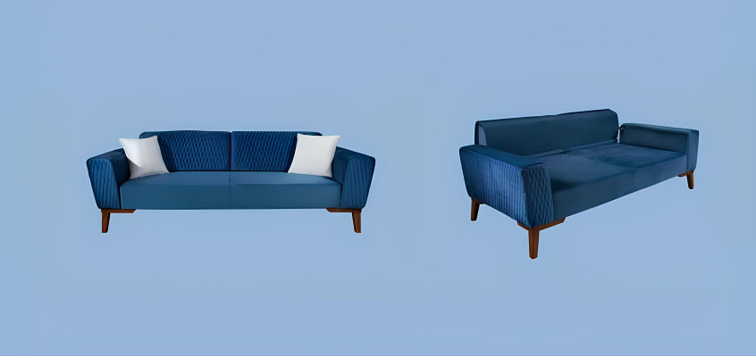 Blau Couch Dreisitzer Sofa Elegante Sitzmöbel Wohnzimmer Samt