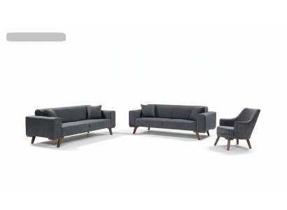 Sofagarnitur 3+3+1 Sitz Design Sofas Polster Couchen Grau Möbel 3tlg