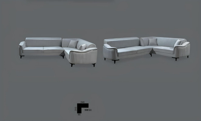 Stoff Ecksofa L-Form Sofa Polster Textil Eckgarnitur Samt Grau 310x240