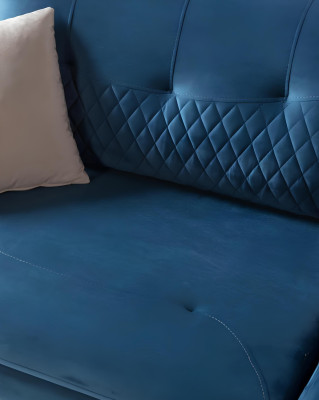 Blaue Couch Dreisitzer Sofa Wohnzimmer Sitzpolster Möbel Samt Holz