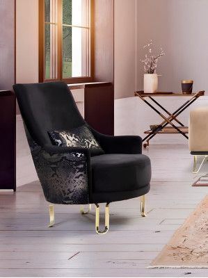 Sofagarnitur Schwarz Sofa 3+3+1 Sitzer Sessel Elegantes Metall Samt
