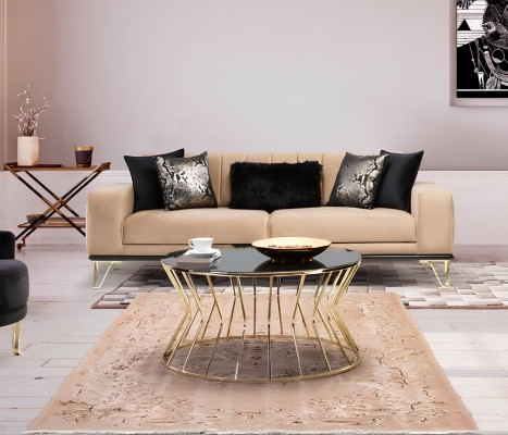 Sofagarnitur Schwarz Sofa 3+3+1 Sitzer Sessel Elegantes Metall Samt