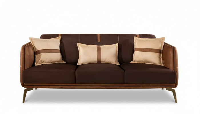 Dreisitzer Sofa 3 Sitzer Sofas Sitz Stoff Modern Stil Textil Couchen Möbel Braun