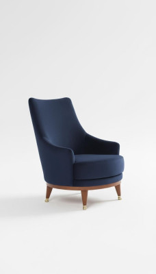 Moderner Sessel Wohnzimmer 1 Sitzer Designer Lounge Farbe blau Holz