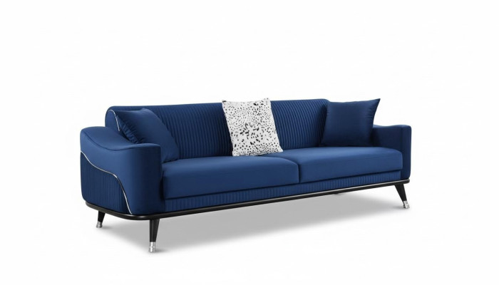 Blaue Design Couch Dreisitzer Luxus Sofa Samt Möble Stoff Textil