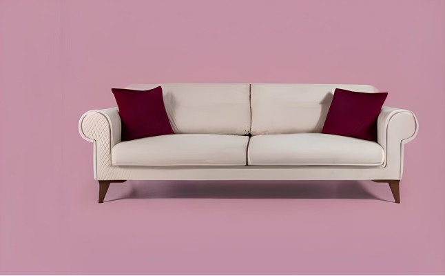 Dreisitzer Sofa 3 Sitzer Stoff beige Couch Sofa große Polster Holz Designer neu