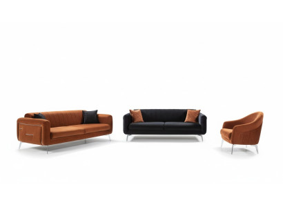 Sofagarnitur 3+3+1 Sitzer Sofas Sessel Luxus Stoff Wohnzimmer Design