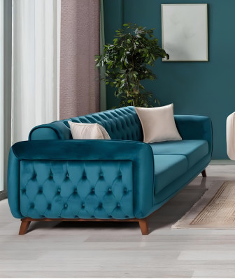 Sofas Set 3+3+1 Polster Couch Stoff Wohnzimmer Chesterfield 3tlg