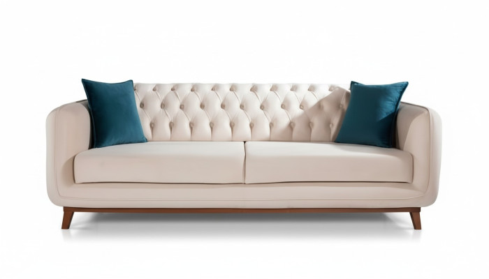 Dreisitzer Sofa Gepolsterte Couch Stoff Möbel Beige weiß Samt