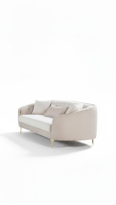 Sofa 3 Sitzer Textil Sofas Couch Polster Möbel Moderner Dreisitzer Beige Samt