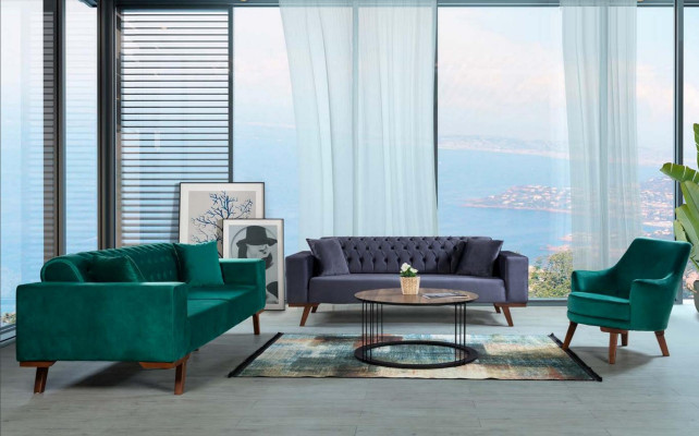Schwarz Sofa 3 Sitzer Textil Couch Dreisitzer Polster Möbel