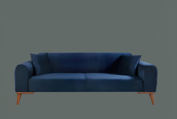 Sofagarnitur 3+3+1 Sitzer Sofa Sessel Royal Blaue Couch Samt 3tlg