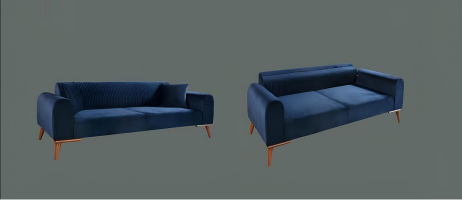 Elegante Blaue Dreisitzer Couch Sofa Wohnzimmer Sitzmöbel Samt