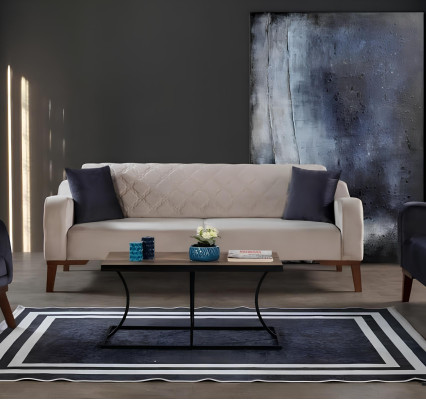 Wohnzimmer Sofagarnitur Sofa 3+3+1 Blaue Polster Set Sessel Textil