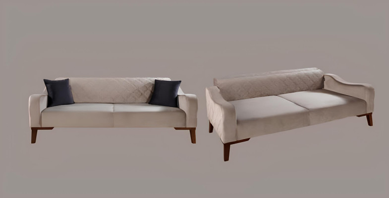 Beige Dreisitzer Couch Elegante Sofa Wohnzimmer Sitzmöbel Samt