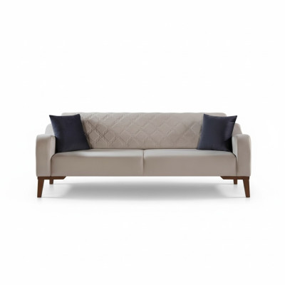 Beige Dreisitzer Couch Elegante Sofa Wohnzimmer Sitzmöbel Samt